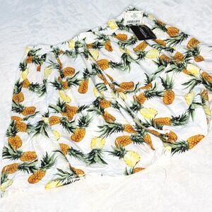 Messini Womens Pineapple Print Tiered Ruffle Mini Skirt White Yellow Medium NEW
